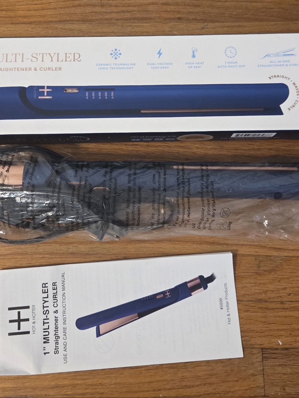 Annie 1" Multi-Styler Straightener & Curler in Navy Blue with Rose Gold Accents